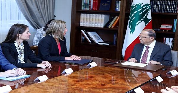 الرئيس عون لموغيريني: سنواصل العمل لإعادة النازحين الى سوريا