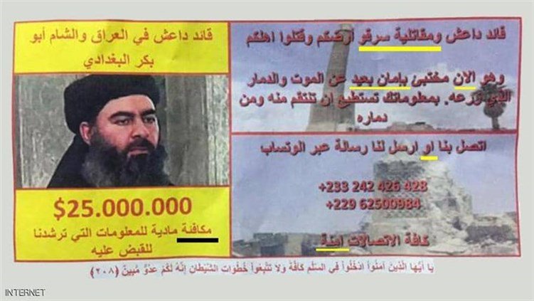 كارثة "عربية" في منشور مكافأة القبض على البغدادي