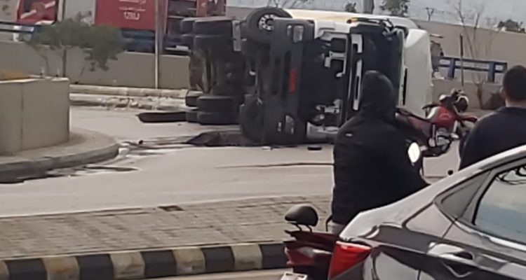 إنقلاب صهريج على المحوّل المؤدي الى مفرق ​الكوكودي​ و​المريجة