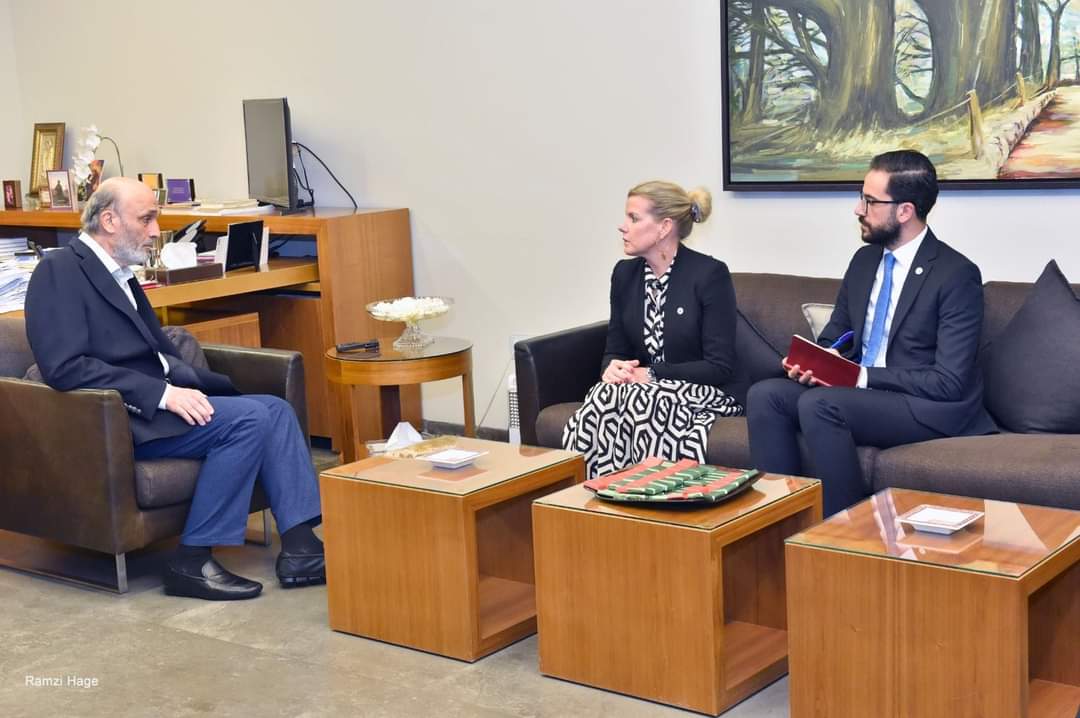 جعجع بحث مع رئيسة بعثة اللجنة الدولية للصليب الأحمر مستجدات الساحتين اللبنانية والاقليمي