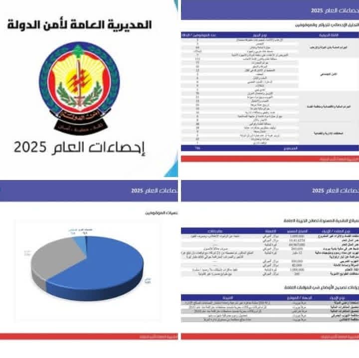 التقرير الإحصائي السنوي لمهام المديرية العامة لأمن الدولة للعام 2025