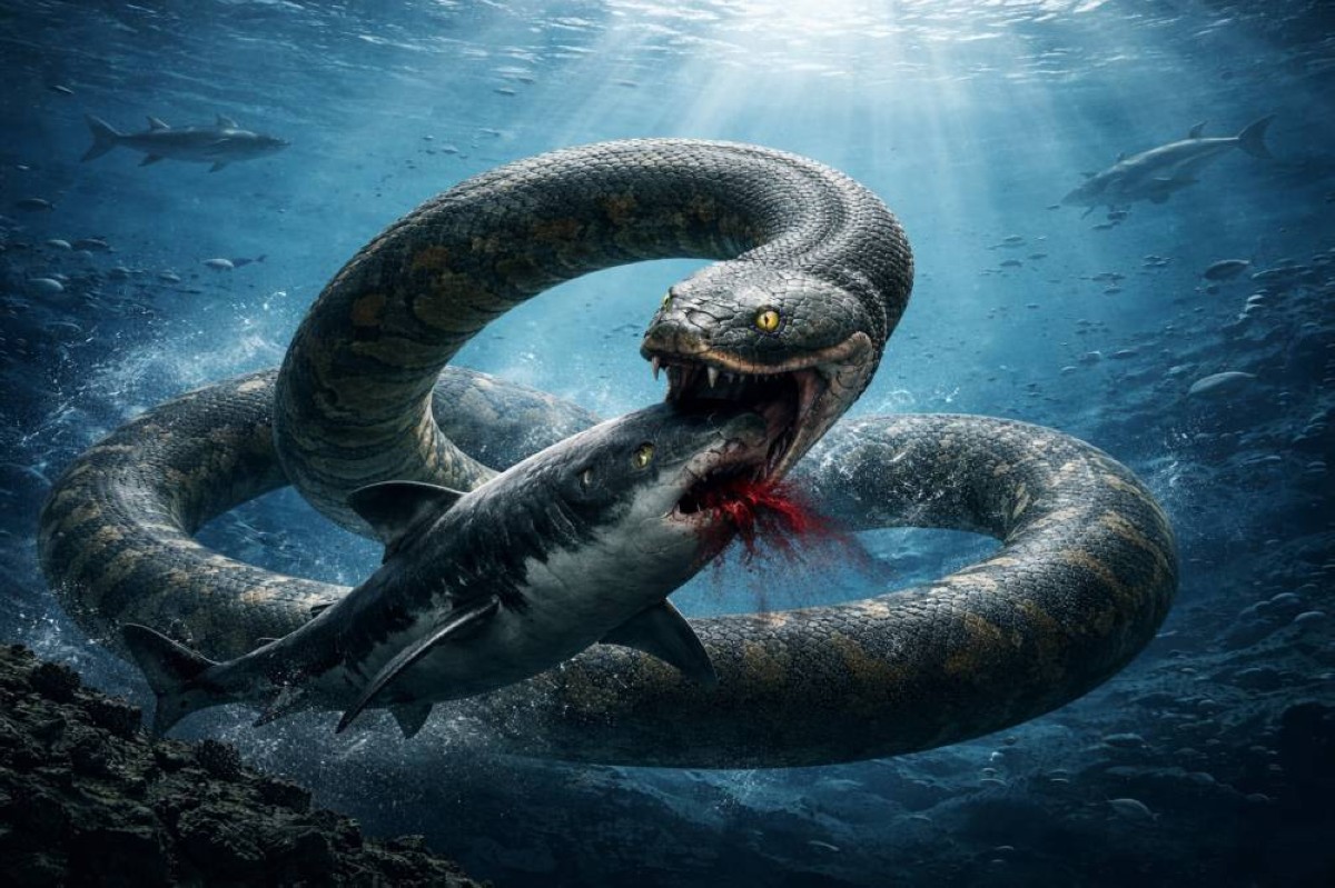 أكبر ثعبان بحري في التاريخ.. طوله 12 متراً ويفترس القروش