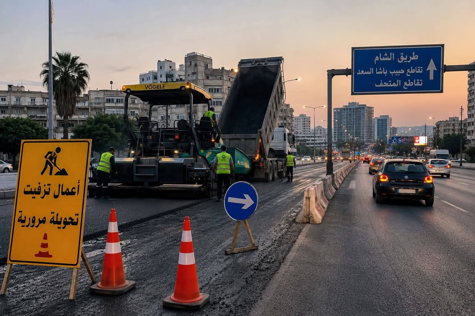 طريق الشام: أعمال تزفيت وتحويلات مرورية لعدة أيام