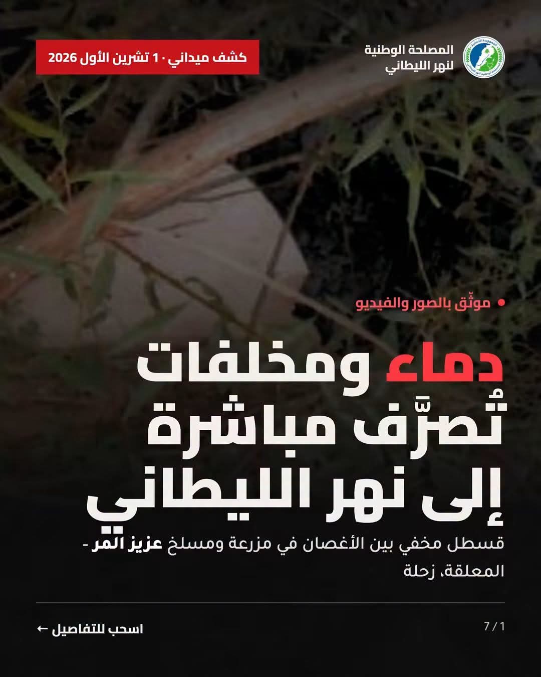 تقرير للمصلحة الوطنية لنهر الليطاني يكشف وجود دماء ومخلفات تُصرَّف مباشرة إلى النهر